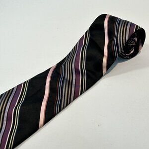 Calvin Klein Men's Silk Necktie black stripe w/ pink purple 57" L 4"W